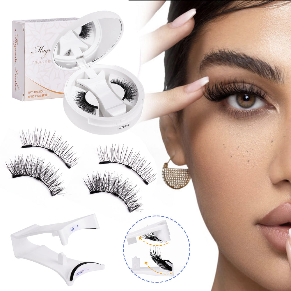 [amazon eyelash all-in-one box] european and american thick and portable artificial glue-free strong magnetic black stem eyelashes one piece