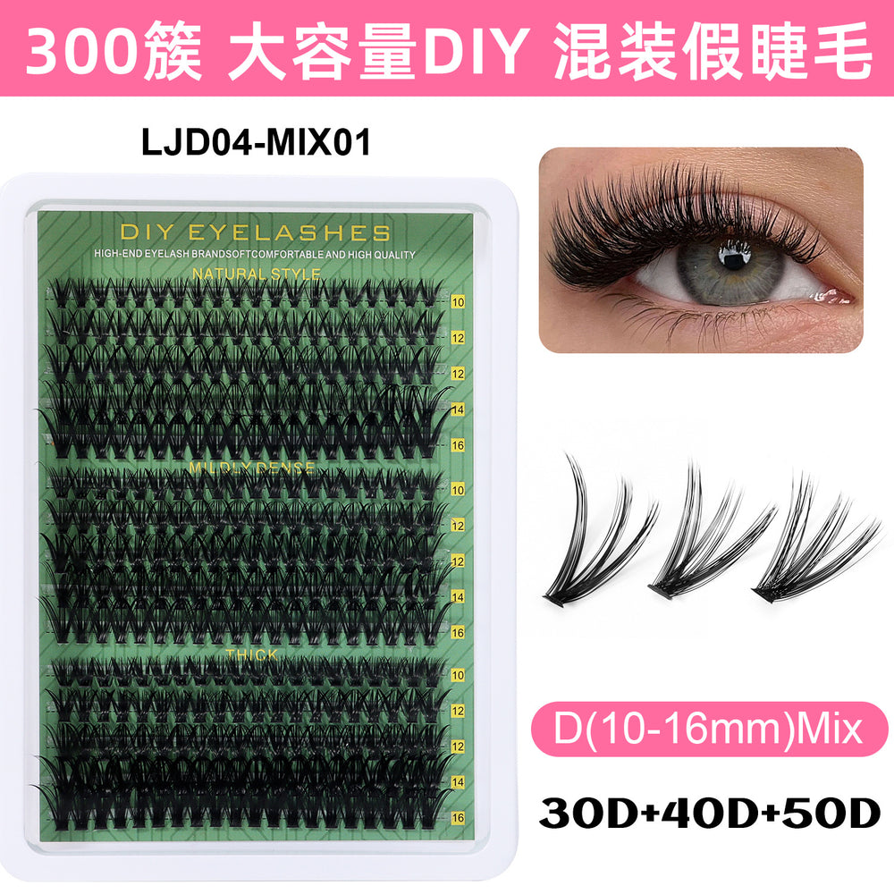 popular european and american false eyelashes diy segmented eyelashes single cluster glue style chemical fiber thick cluster eyelashes set