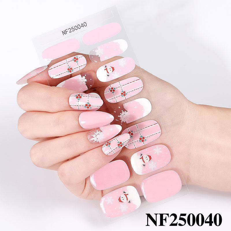 european and american christmas semi-cured gel nail stickers waterproof cartoon kids cute 3d manicure stickers personalized