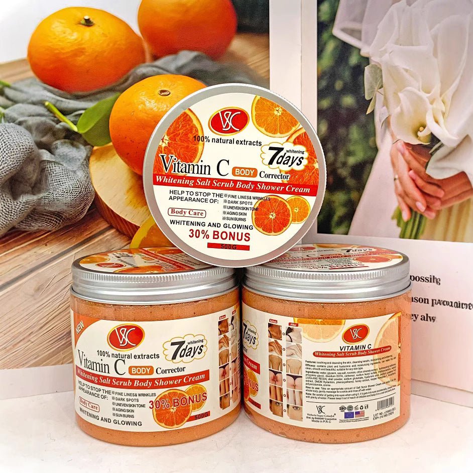 exclusive supply of vc vitamin c scrub wet salt 500g turmeric bath salt cleansing exfoliating bath foreign trade