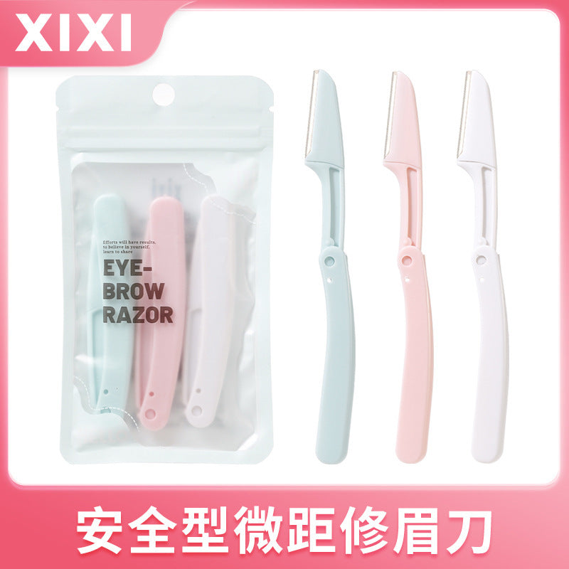 Xixi portable foldable eyebrow trimmer - safe, scratch-resistant stainless steel eyebrow razor for beginners - 3-piece set