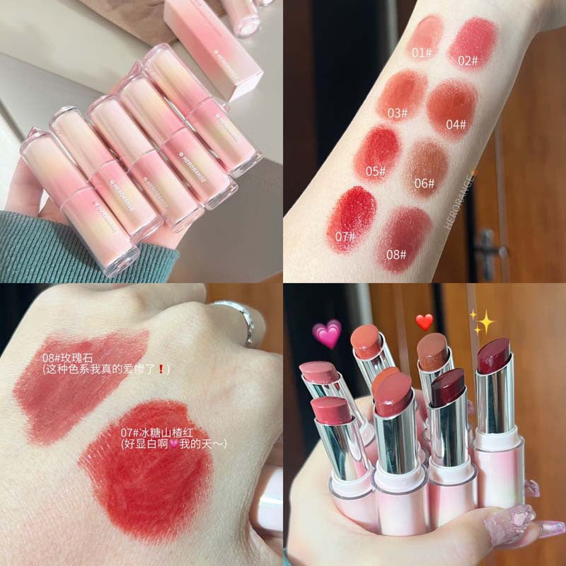 Herorange condensation lipstick moisturizing pure desire white boiled water nude pink whitening mirror water glossy lipstick