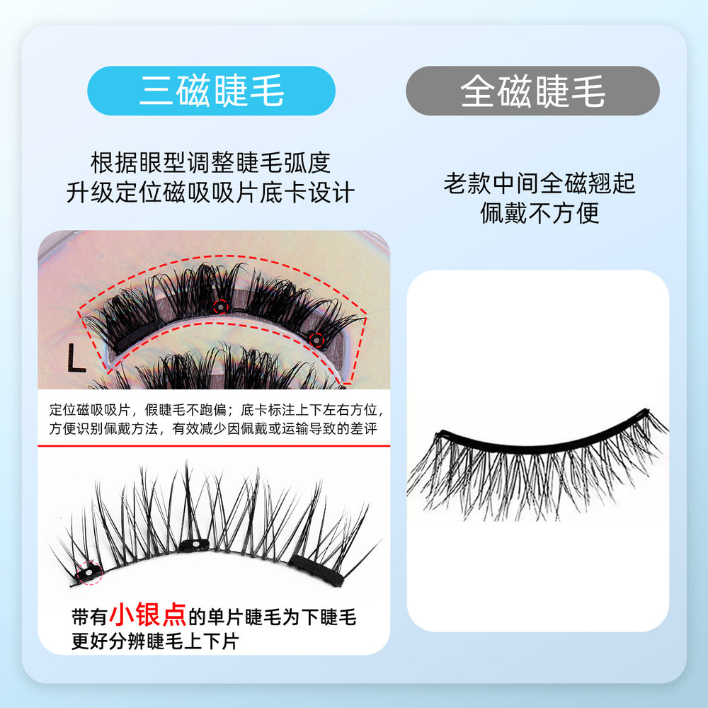Factory wholesale magnetic false eyelashes, 2 pairs, european and american style magnetic eyelashes, fox eye lashes with applicator set, hangable