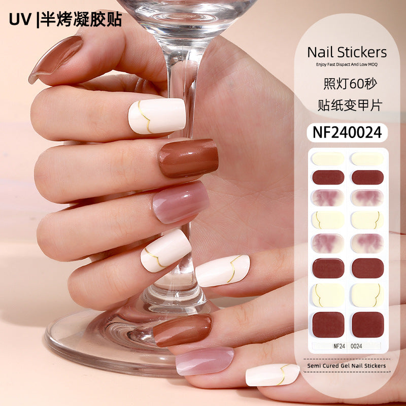 Zhengxiang custom gel nail stickers - european & american style glitter, cat eye, uv light curing, semi-cured nail stickers - waterproof, cross-border wholesale