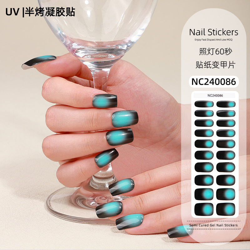 Zhengxiang customized gel manicure stickers korean uv semi-baked semi-cured nail stickers cross-border gradient manicure stickers wholesale
