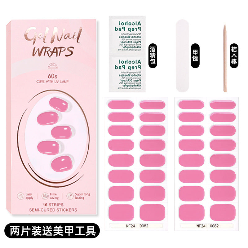 Zhengxiang custom gel nail stickers solid color 32 fingers two-piece set korean uv light semi-cured nail stickers waterproof