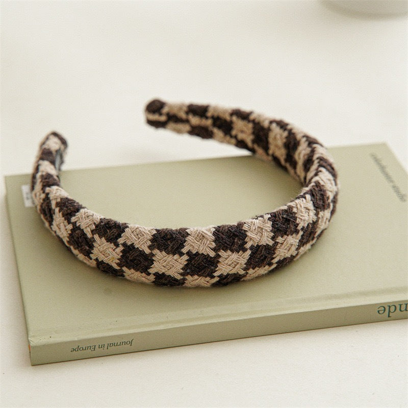 Houndstooth fabric headband for women easiest for match outing high skull hair press wide-brimmed hairpin headband popular 2024 new arrival