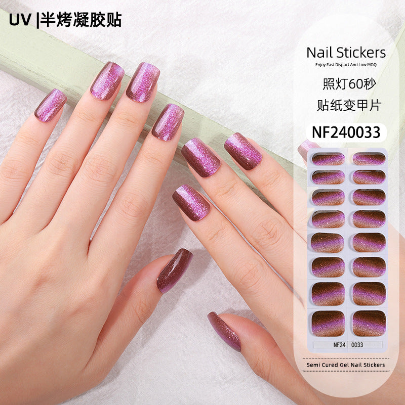Zhengxiang custom gel nail stickers - european & american style glitter, cat eye, uv light curing, semi-cured nail stickers - waterproof, cross-border wholesale