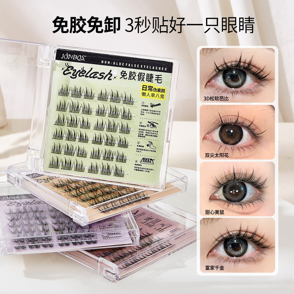 Jonbos glue-free self-adhesive false eyelashes - natural style, double-tip sunflower lashes, 5d baby curl, pre-adhered strips