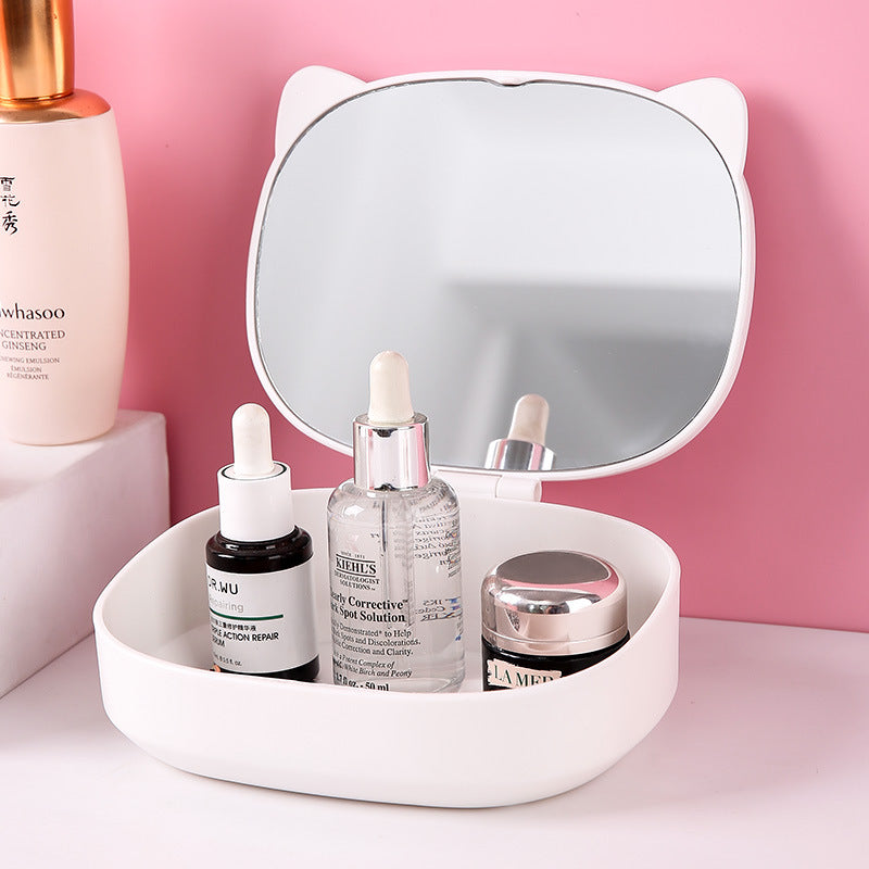 Cat ear storage makeup mirror - student dorm, plastic, home use, beauty mirror, touch-up mirror, portable home glass mirror