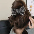 Korean style leopard print bow hair clip for autumn/winter - ponytail holder, bun maker, knitted wool hair accessory, hair clip for women