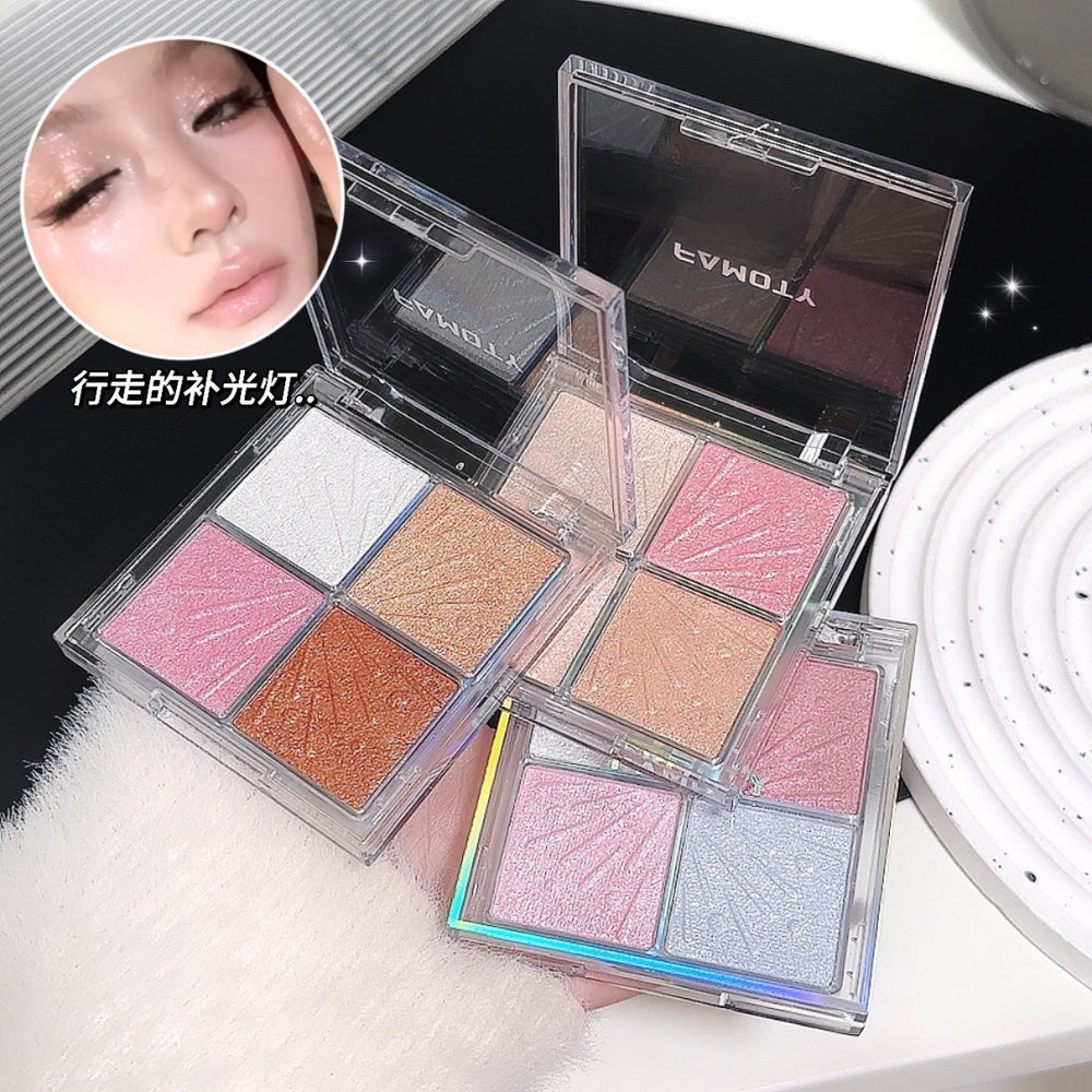 Famoty four-color highlighting palette: shimmering, dazzling, and dimensional - perfect for highlighting, contouring, and creating a radiant under-eye glow