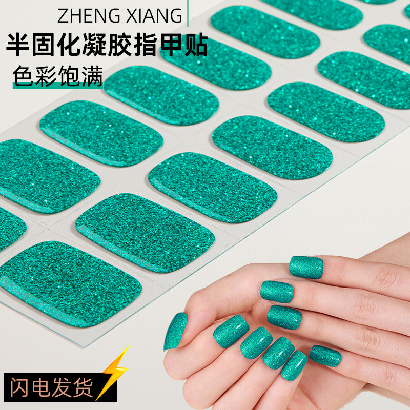 Zhengxiang personalized semi-cured semi-baked gel manicure stickers pure color onion powder korean uv second generation gel nail stickers