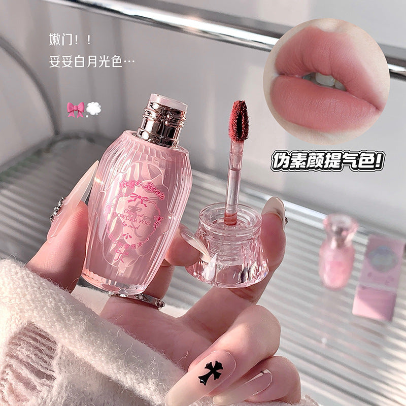 Gege bear cloud veil powder mist lip clay - women's velvet matte everyday nude look whitening lip glaze lipstick