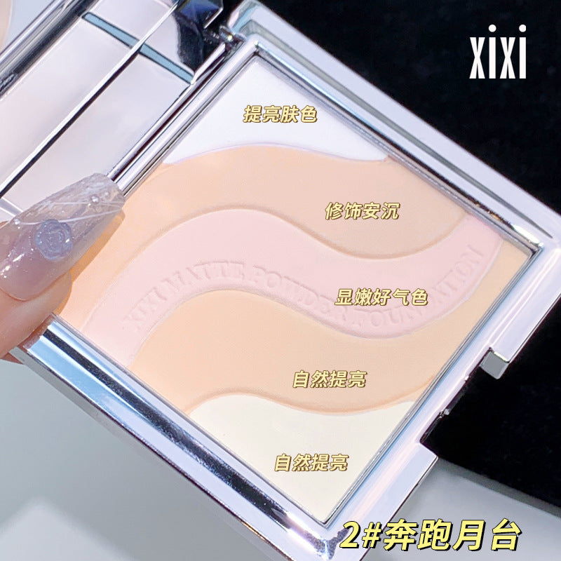 Xixi soft and flawless setting powder five-color powder to brighten skin tone, conceal blemishes, control oil, long-lasting waterproof, non-removing makeup