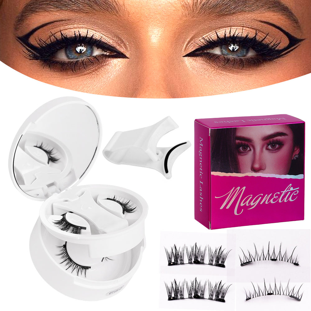 2 pairs magnetic false eyelashes portable set - new magnetic eyelashes natural european & american style full strip lashes