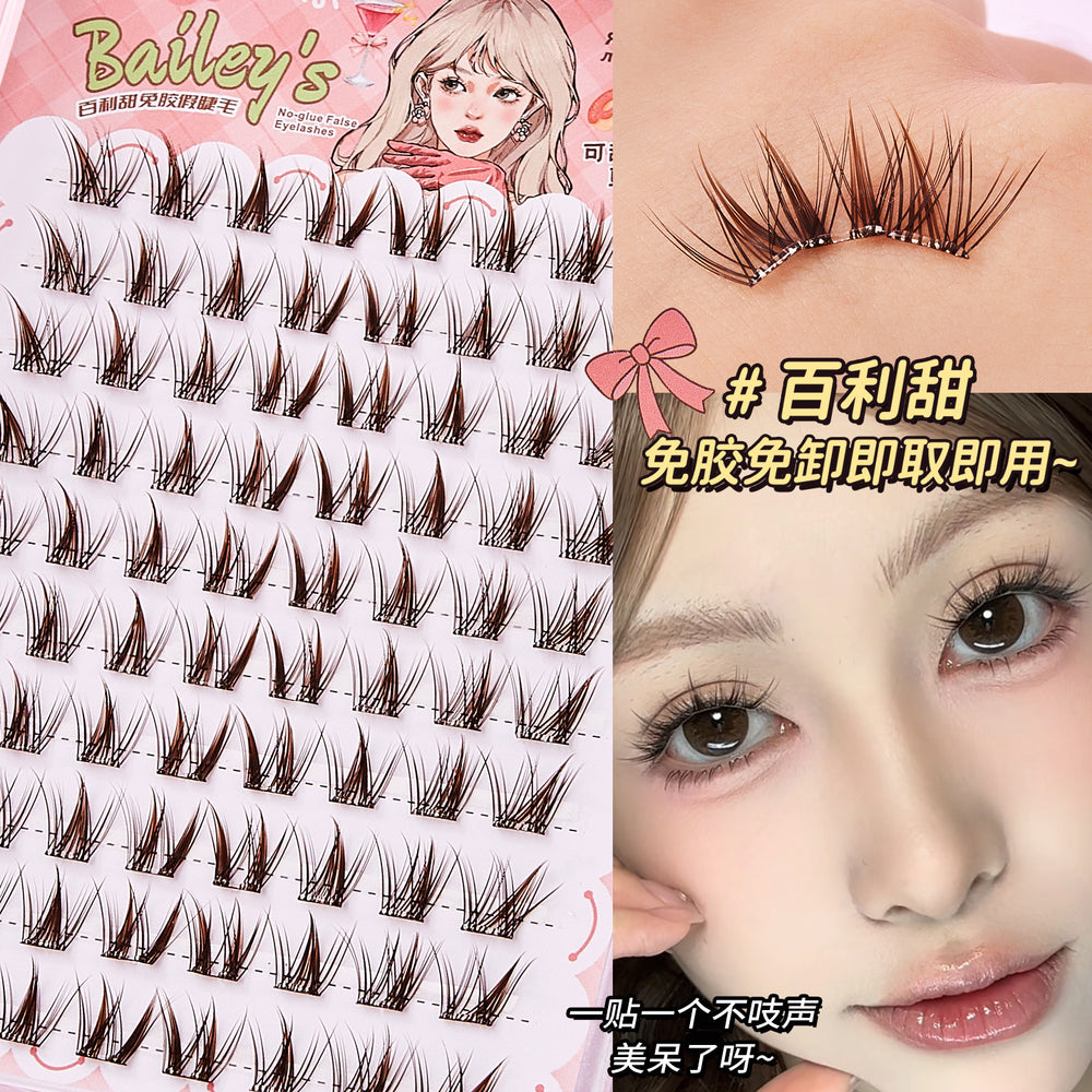 Jonbos self-adhesive glue-free false eyelashes - brown baileys, "runaway princess" natural style, born-with-it single cluster lashes