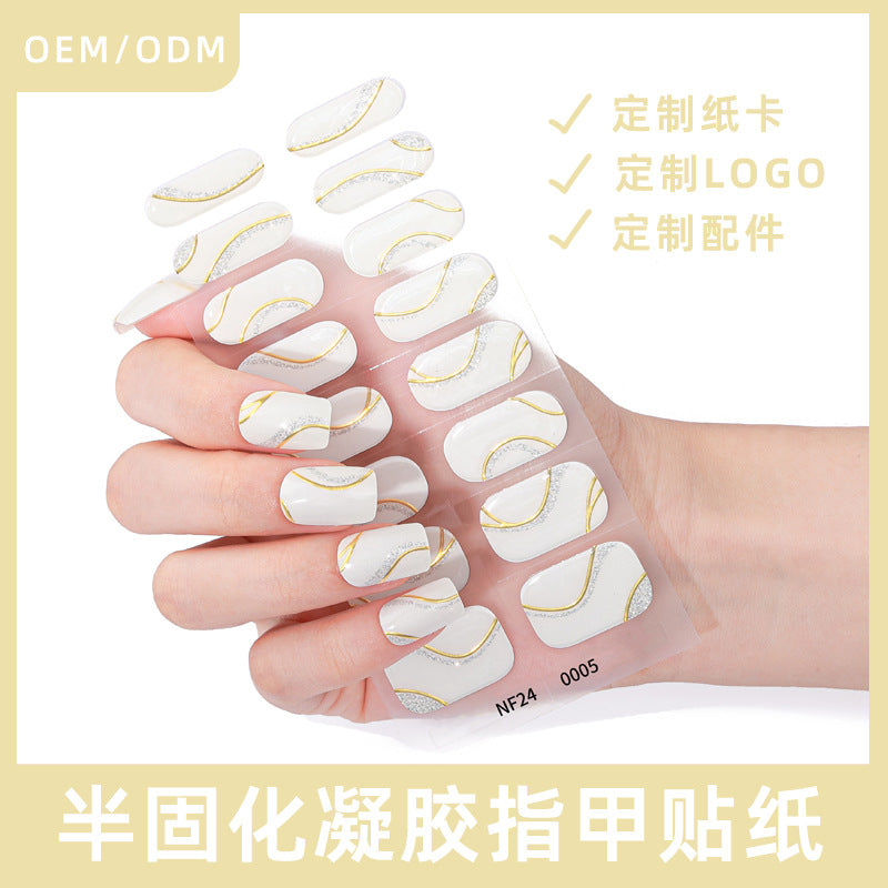 Zhengxiang custom gel nail art stickers french bronzing uv phototherapy semi-cured nail stickers ice transparent nail art stickers wholesale