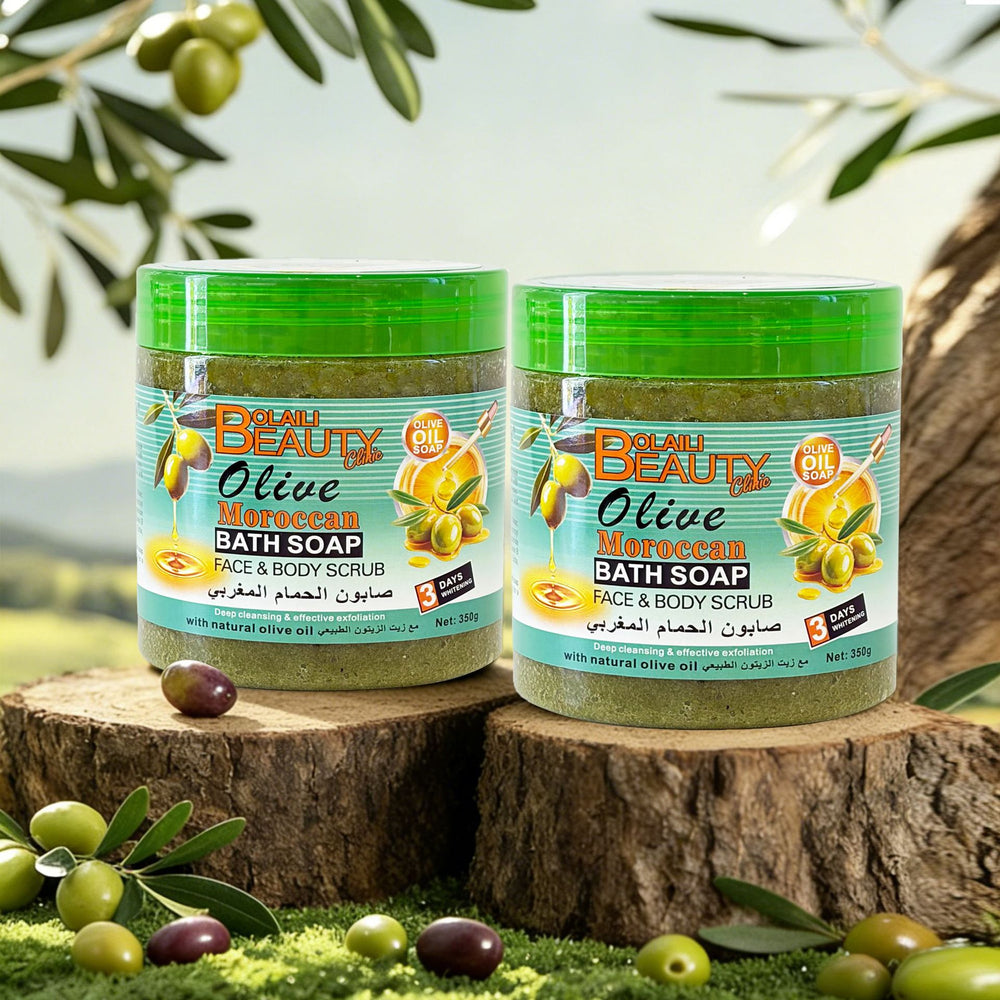 moroccan olive oil bath soap - deep cleansing exfoliating scrub for face and body - 350g