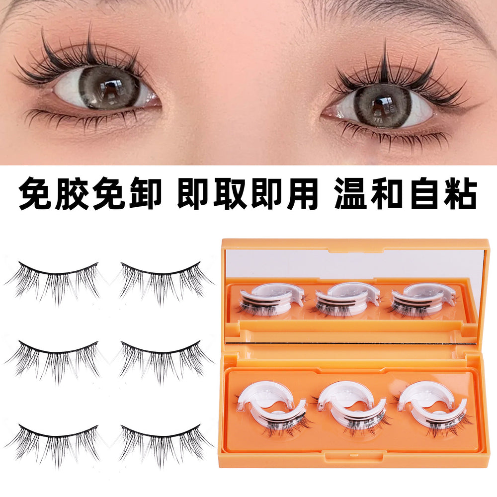 glue-free false eyelashes for natural women, 3 pairs of temperature-sensitive self-adhesive eyelash strips, sunflower eyelashes, one whole strip