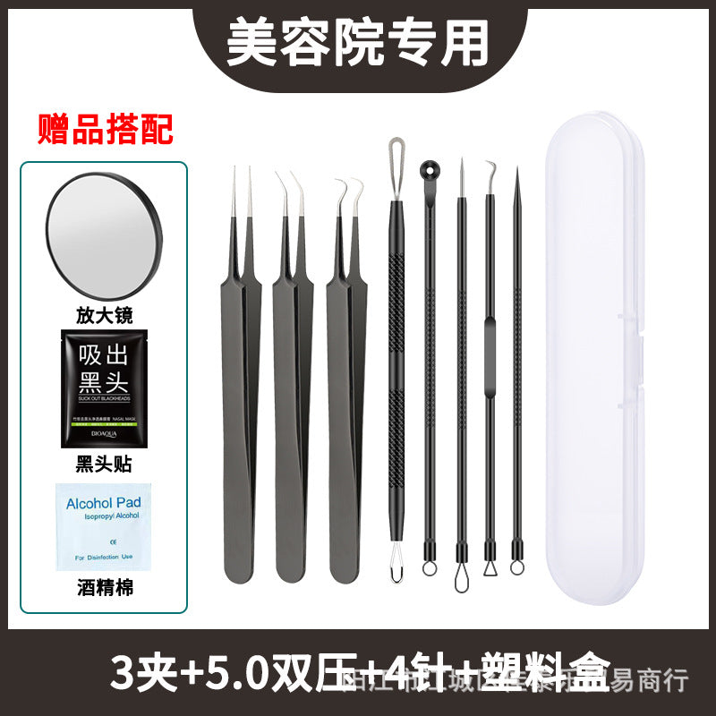 Blackhead remover kit - pimple popper, blackhead extractor, acne needle, tweezers, zit squeezer, and cleansing tools for home or salon use