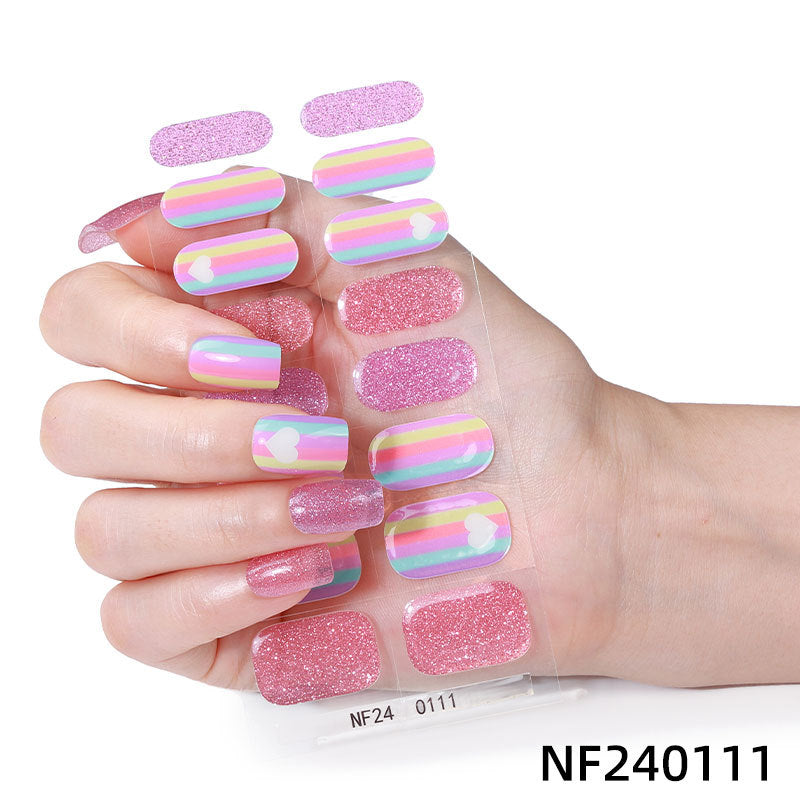 Zhengxiang factory customized gel nail art stickers ins cross-border uv second generation semi-baked semi-cured nail stickers amazon