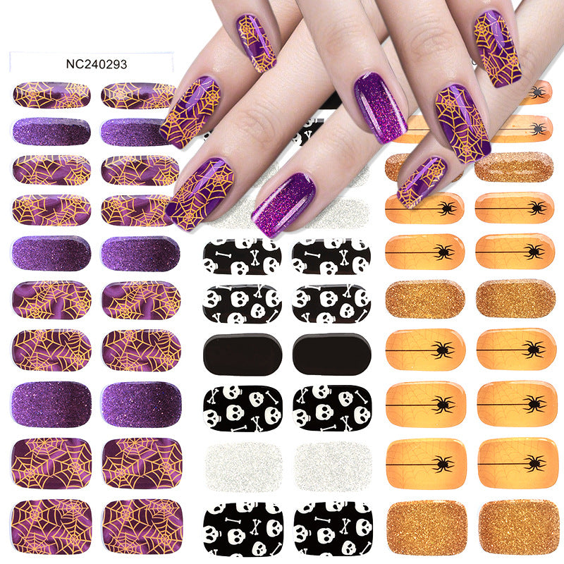 Zhengxiang cross-border halloween gel manicure stickers waterproof nail fluorescent flash luminous nail stickers oem european and american odm