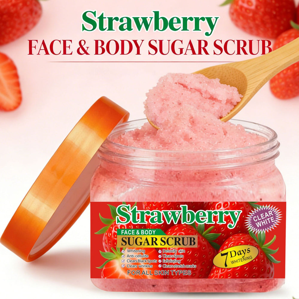 strawberry scrub 650g - 7-day brightening body & face exfoliator for all-over cleansing and improving keratosis pilaris (chicken skin)
