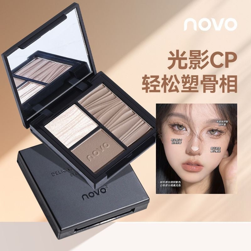 Novo sculpting multi-effect tri-color contour palette - all-in-one face sculpting, highlighting, contouring, and nose shadow palette for women