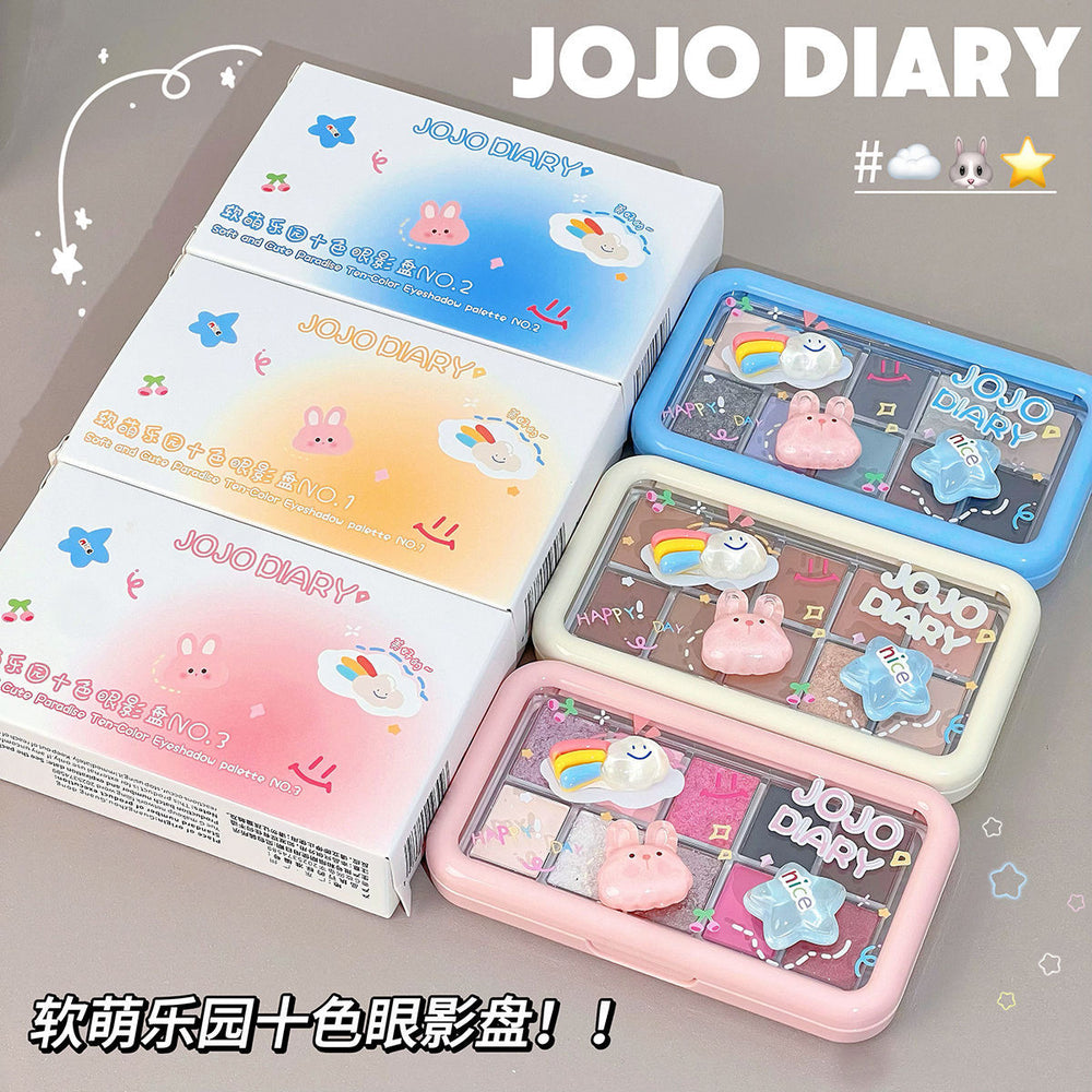 Jojo diary soft & sweet paradise 10-color eyeshadow palette - shimmer, matte, blue, smoky, everyday, earth tones