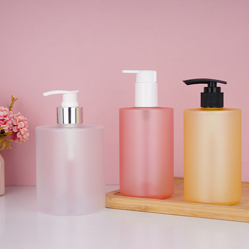Customizable empty plastic bottles for shampoo, conditioner, and body wash - flat shoulder, pump dispenser, refillable