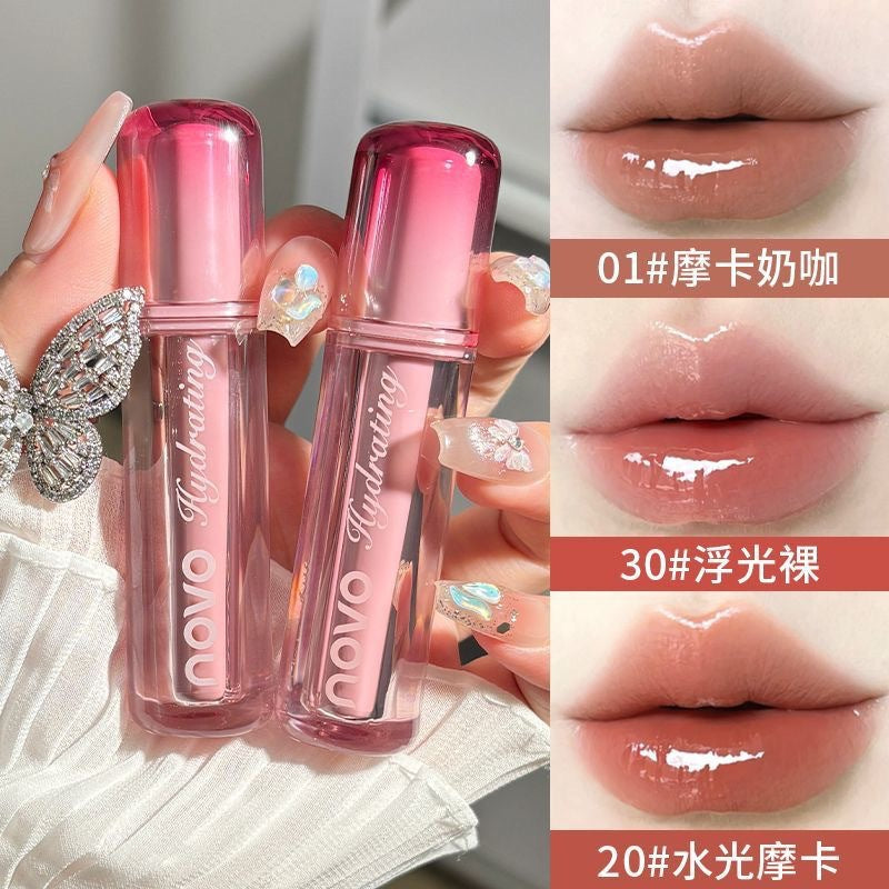Makeup novo zero sensation mirror translucent lip glaze female student affordable mirror moisturizing plump lips whitening lip gloss