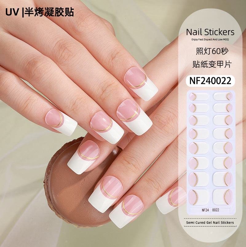 Zhengxiang custom gel nail art stickers french bronzing uv phototherapy semi-cured nail stickers ice transparent nail art stickers wholesale