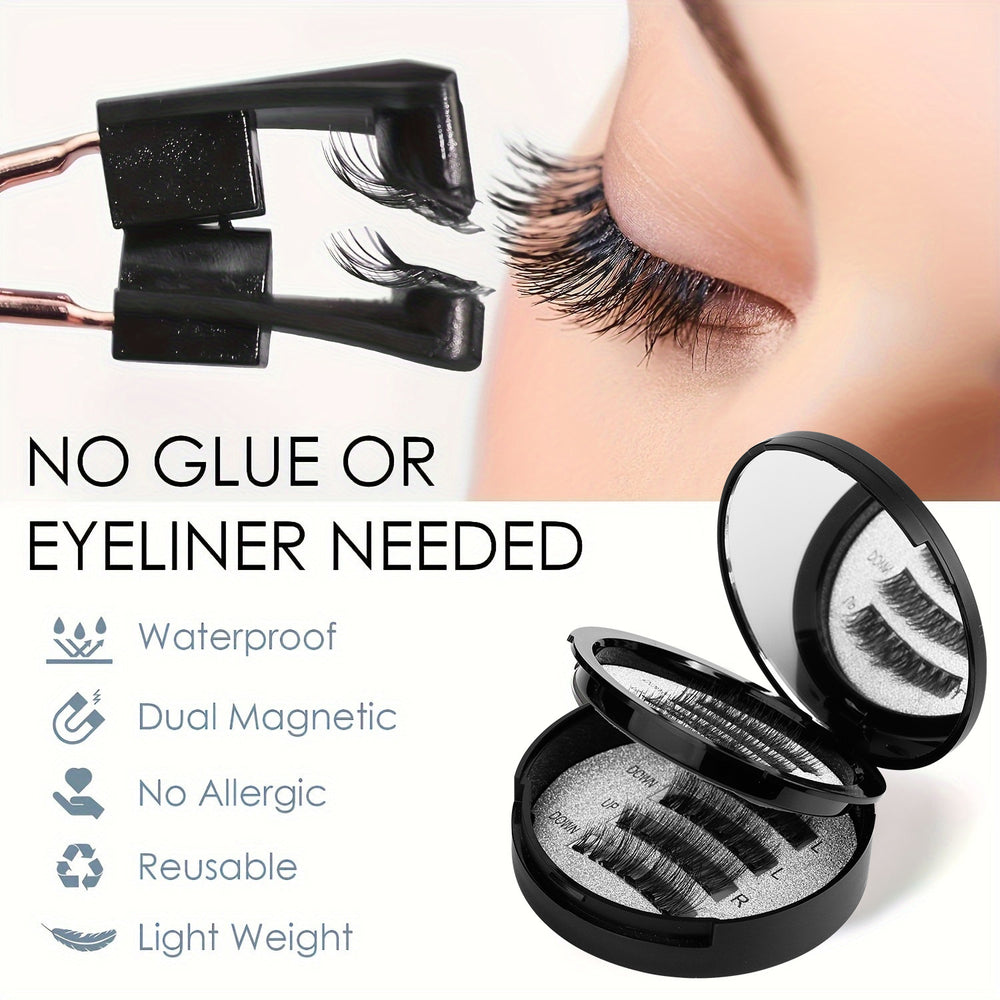 Pingdu magnetic false eyelashes amazon fashion thick strong magnetic 2 pairs black stem eyelash curler suit factory wholesale
