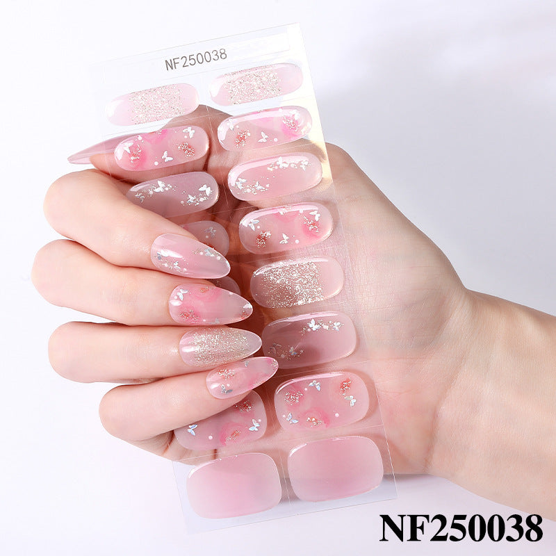 Zhengxiang semi-cured gel nail stickers waterprooffashion cross-border french uv manicure stickers flash onion powder ice transparent nail