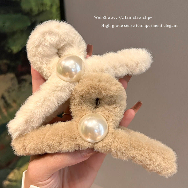 Fall and winterstuffed pearl hair clip for women, large size, back of the head clip, popularclassy shark clip, hairpin headwear