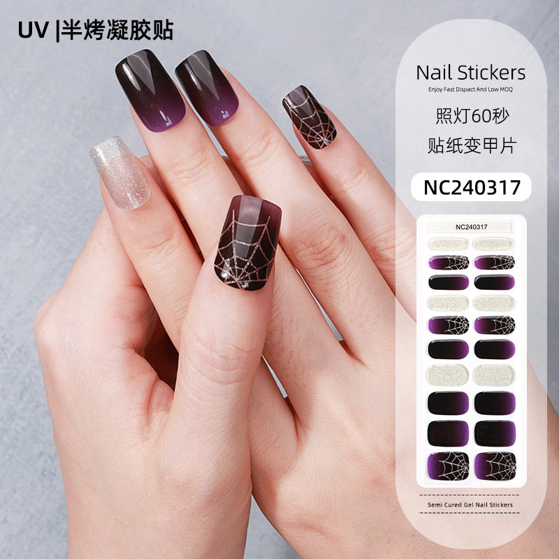 Zhengxiang custom gel nail art stickers - halloween, cross-border, us & european style, uv light semi-cured nail stickers, hot stamping wholesale