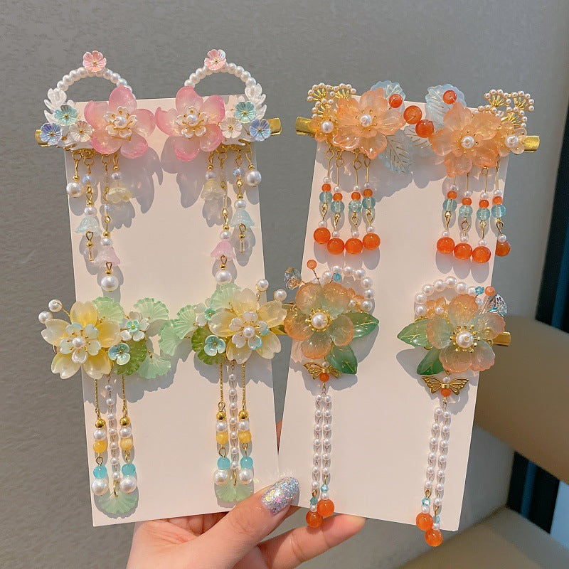 Ancient style hair accessories kidshan dynasty headwear girl ribbon hairpin chinese style costume little girl tassel step shake hairpin
