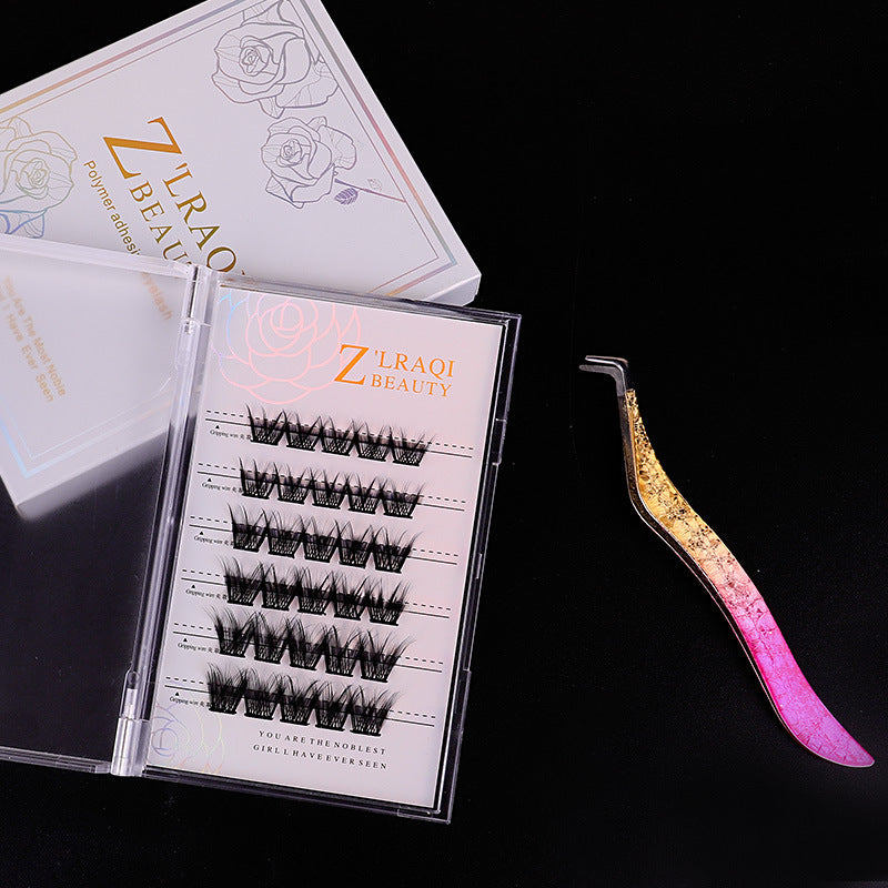 36 clusters of glue-free false eyelashes suit european and american curling self-adhesive removable thick eyelashes tweezers eyelash set
