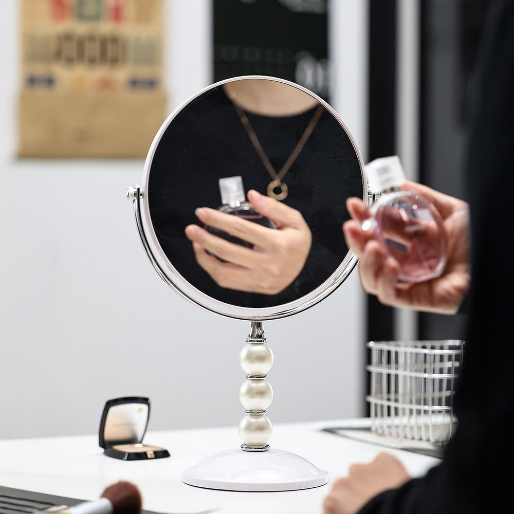 Luxury double-sided vanity mirror with pearl accents - elegant desktop makeup mirror for women, european style, magnifying, high-definition princess mirror