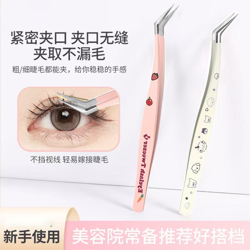 New arrival cartoon hand account tweezers stickers high precision tweezers hand account cultural and creative tools printing gold feather clip eyelash tweezers
