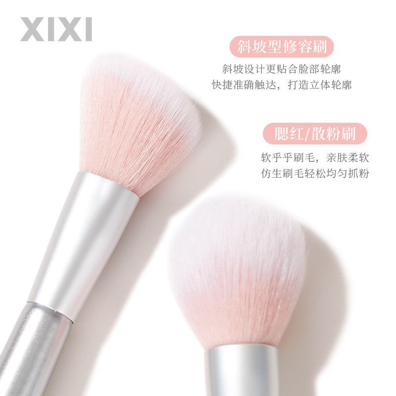Xixi facial dual-ended makeup brush set - includes setting brush, powder brush, highlighter brush, contour brush, blush brush - mini portable makeup tools