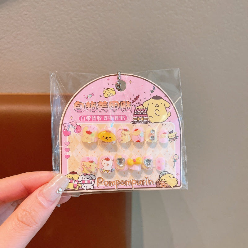 Sanrio cartoon cat my melody rhinestone nail art stickers 3d self-adhesive nail decals decorative nail pieces for little girls