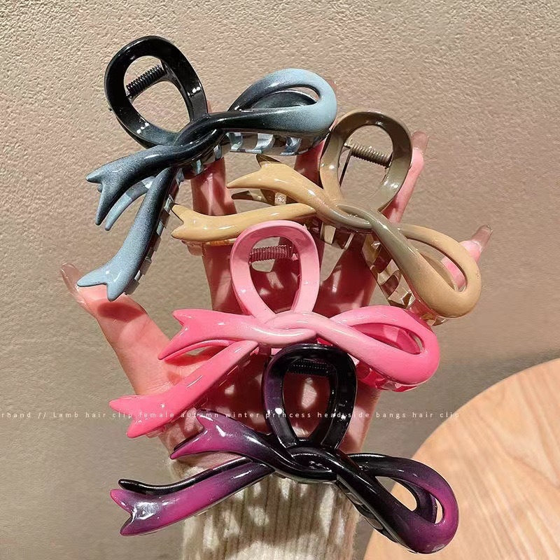 High-end gradient ribbon bow clip large headgear hair back head shark clip acrylic hair accessories for women
