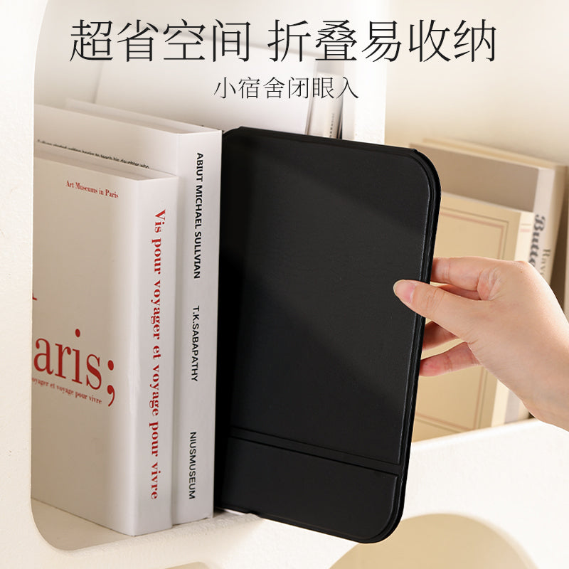 Foldable makeup mirror, pu leather, ultra-clear glass, portable, three-level adjustable, standable, mini handheld mirror