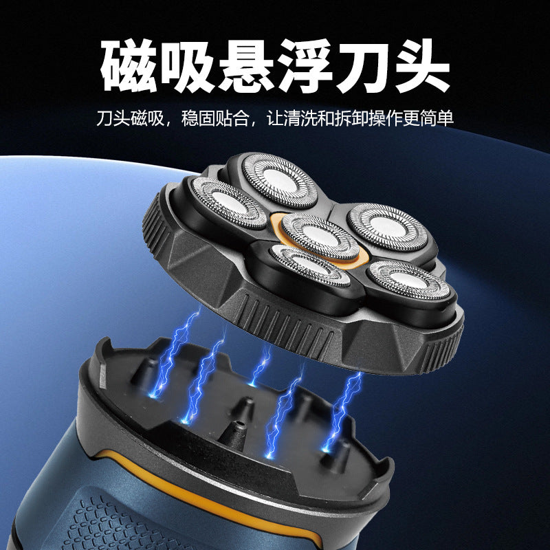 men's bald hairdresser 6d magnetic blade electric shaver washable razor high power beard