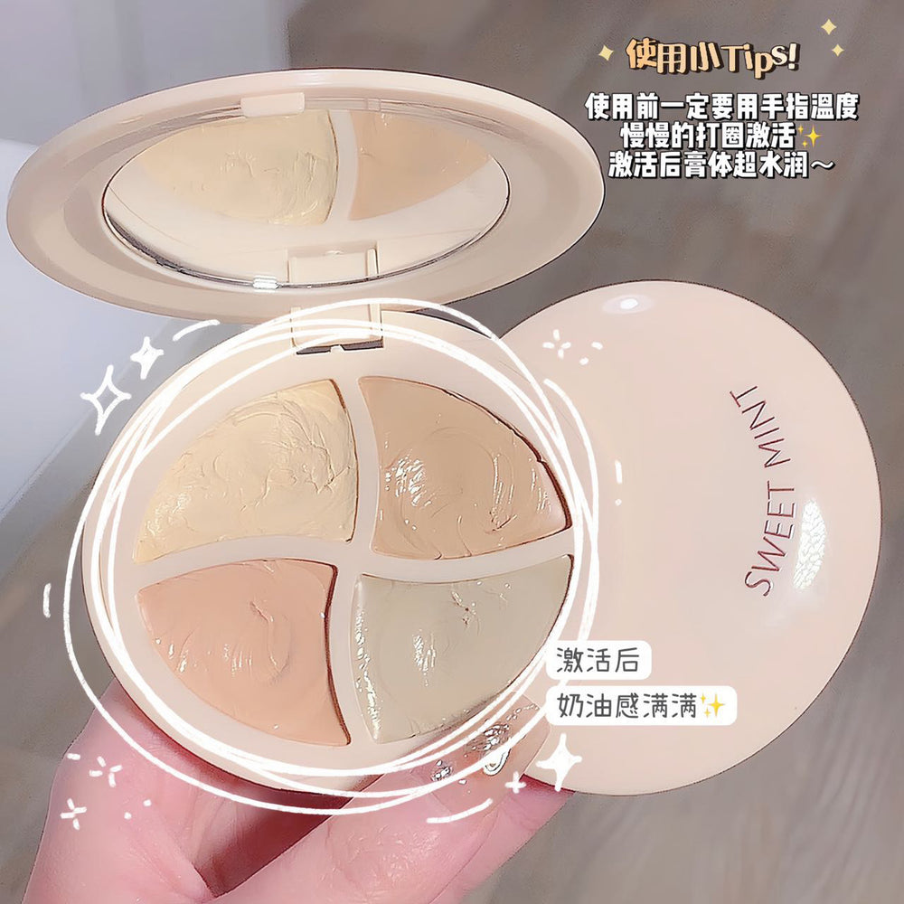 Sweet mint four-color concealer palette - covers freckles, acne scars, tear troughs, dark circles, and blemishes