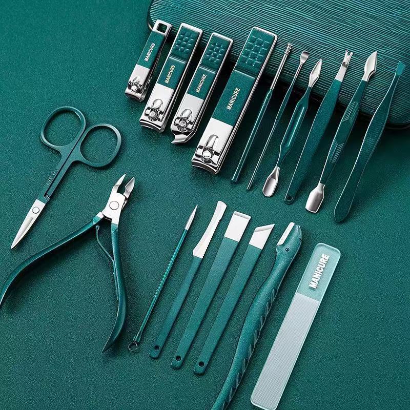 Stainless steel nail clippers, nail nippers, and nail tools - 18-piece set - home manicure kit - professional nail care