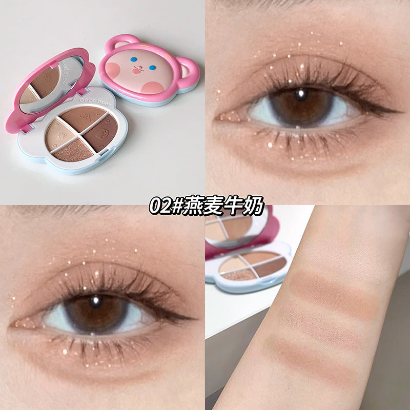 Gege bear cute fantasy eyeshadow palette - four colors: shimmer, matte, soft & sultry, milk tea, and earth tones