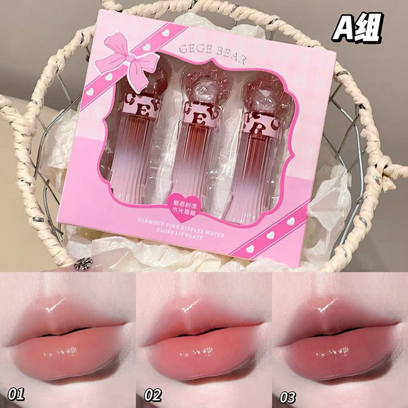 Gege bear charming pink water glossy lip glaze suit women's mirror glass dudu lips pseudo-natural white lipstick